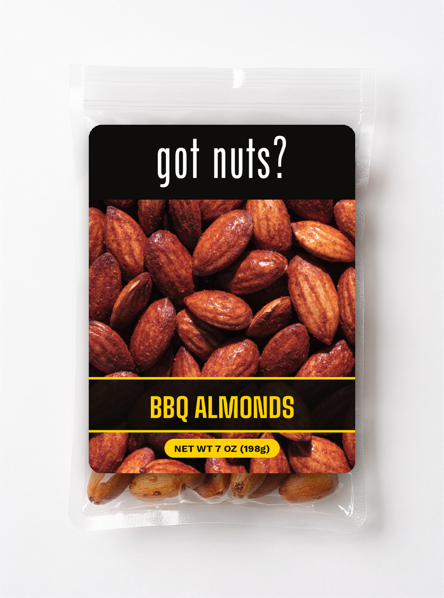 Got Nuts BBQ Almonds — clear bag with label