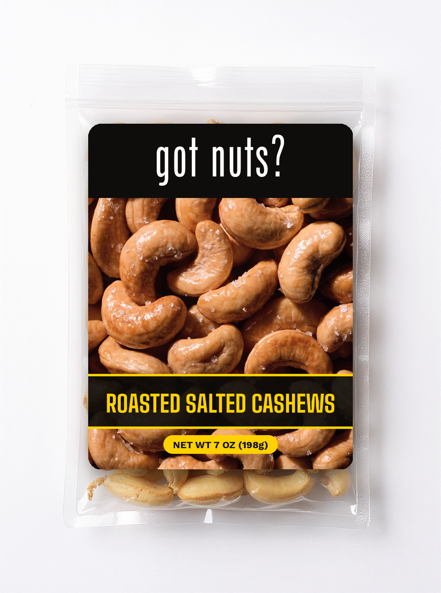 Got Nuts Roasted Salted Cashews — clear bag with label