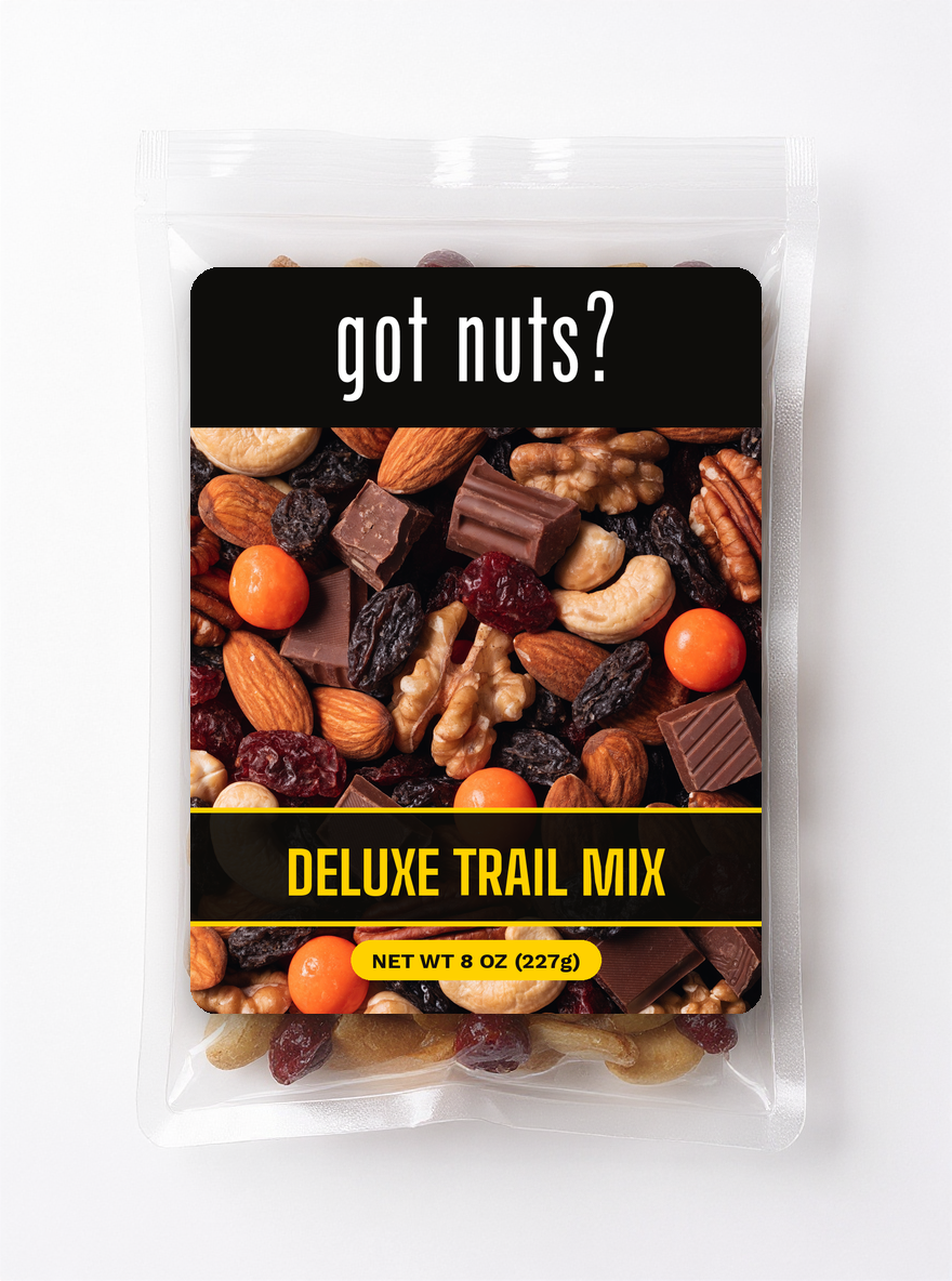 Got Nuts Deluxe Trail Mix — clear bag with label