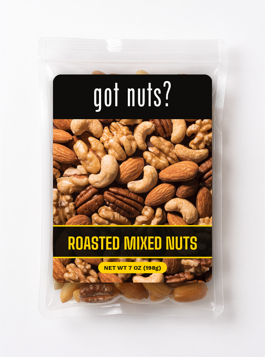 Got Nuts Roasted Mixed Nuts — clear bag with label