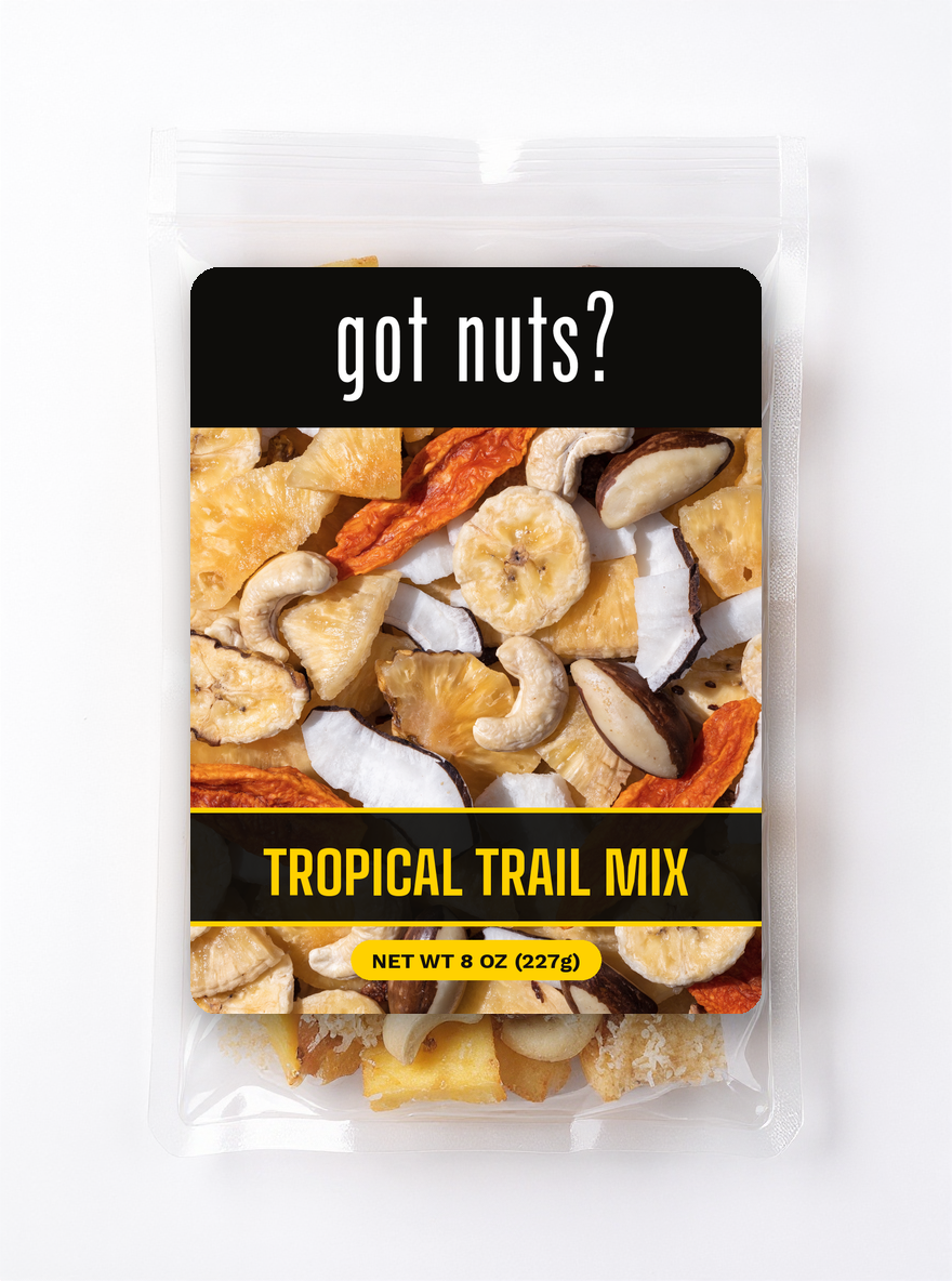 Got Nuts Tropical Trail Mix — clear bag with label